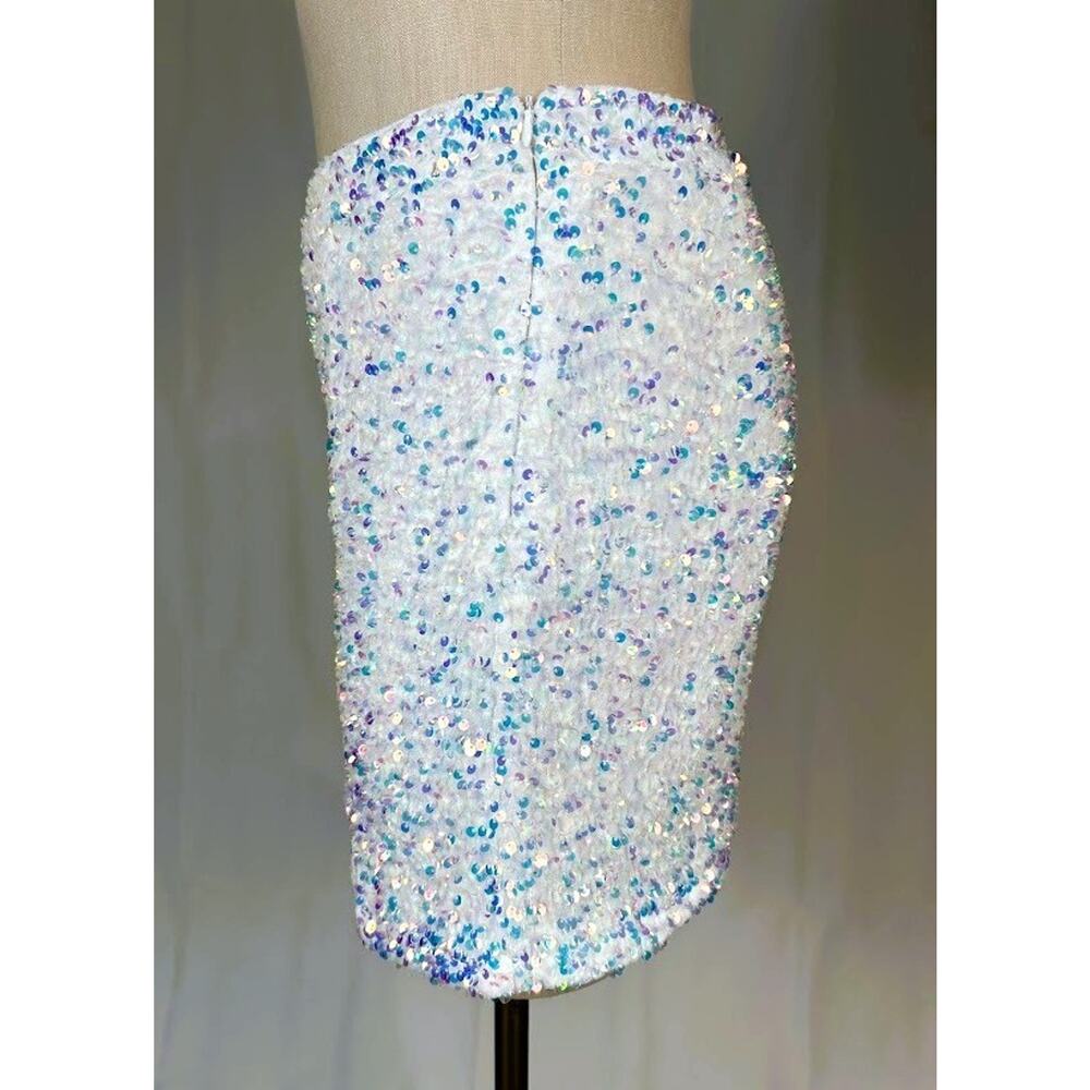 NWT Nasty Gal Iridescent Sequin Mini Skirt White Sparkle Outfit - Picture 5 of 6